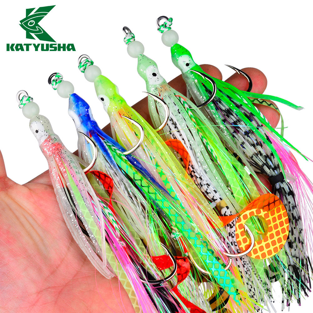 KATYUSHA Squid Skirt Lure, 7g/ 17cm, 15#/ 18# Hook, 5 Colors Available, Luminous Bead Head, for Saltwater & Freshwater