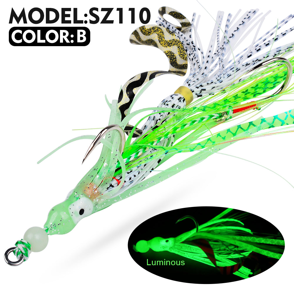 KATYUSHA Squid Skirt Lure, 7g/ 17cm, 15#/ 18# Hook, 5 Colors Available, Luminous Bead Head, for Saltwater & Freshwater