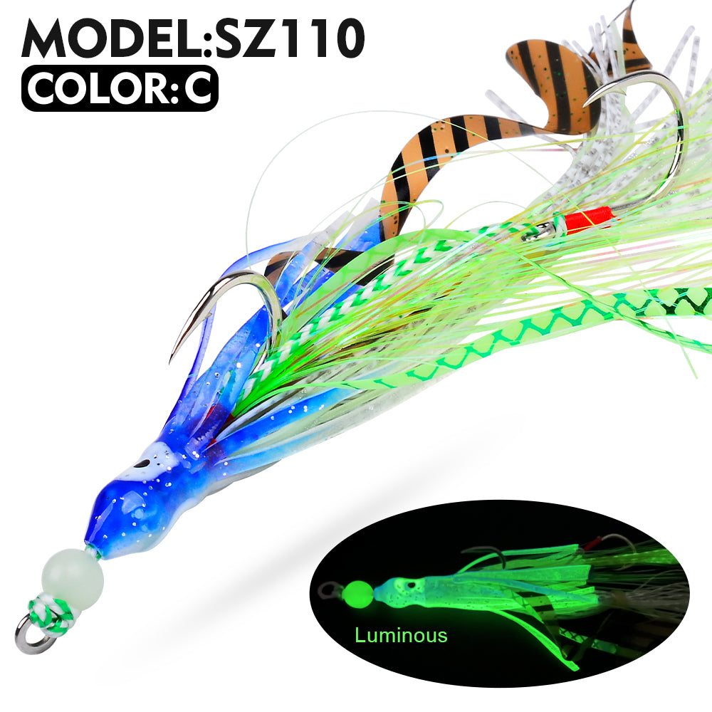 KATYUSHA Squid Skirt Lure, 7g/ 17cm, 15#/ 18# Hook, 5 Colors Available, Luminous Bead Head, for Saltwater & Freshwater