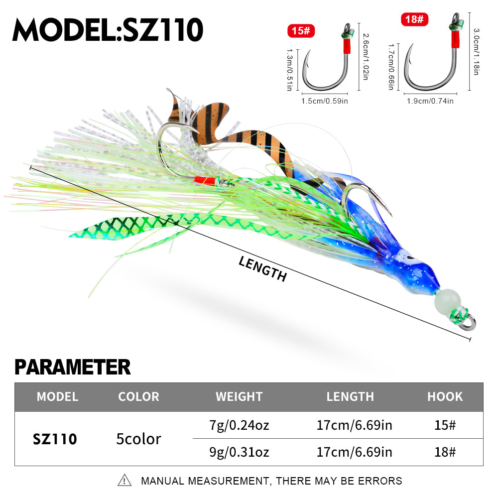 KATYUSHA Squid Skirt Lure, 7g/ 17cm, 15#/ 18# Hook, 5 Colors Available, Luminous Bead Head, for Saltwater & Freshwater
