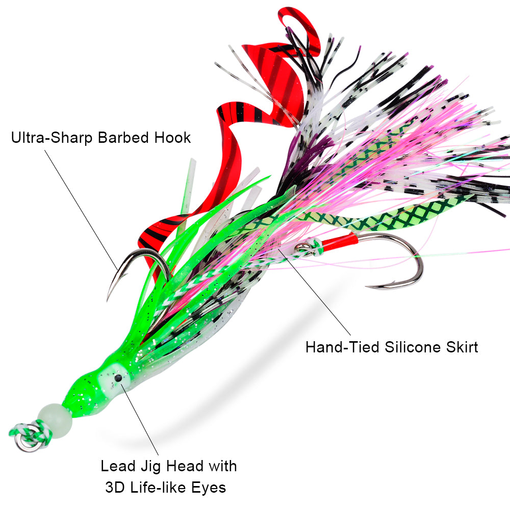 KATYUSHA Squid Skirt Lure, 7g/ 17cm, 15#/ 18# Hook, 5 Colors Available, Luminous Bead Head, for Saltwater & Freshwater