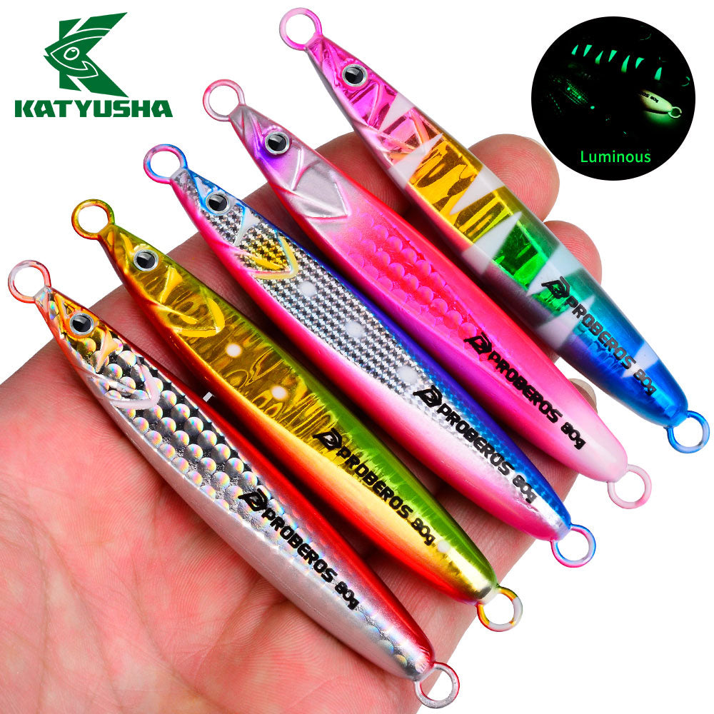 KATYUSHA Metal Jig Lure, 20g-80g, Multi-Color Holographic Fish Design. Saltwater Vertical Jigging Bait, 3D Eye & Scale Pattern