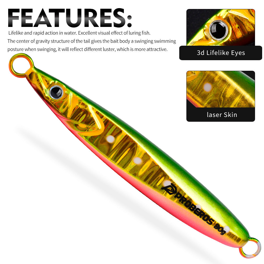 KATYUSHA Metal Jig Lure, 20g-80g, Multi-Color Holographic Fish Design. Saltwater Vertical Jigging Bait, 3D Eye & Scale Pattern