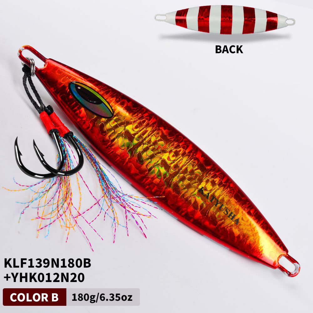 KATYUSHA 180-230-280g Long Throw Metal Lure with Assist Hook Seawater Jigging Lure Boat Fishing Bait Glowing Sea Fishing Lure