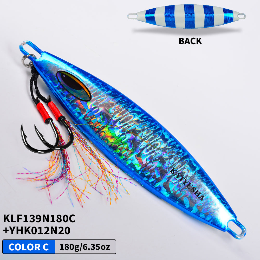 KATYUSHA 180-230-280g Long Throw Metal Lure with Assist Hook Seawater Jigging Lure Boat Fishing Bait Glowing Sea Fishing Lure