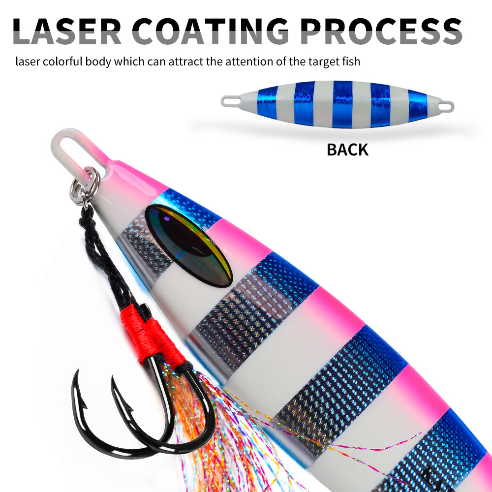 KATYUSHA 180-230-280g Long Throw Metal Lure with Assist Hook Seawater Jigging Lure Boat Fishing Bait Glowing Sea Fishing Lure