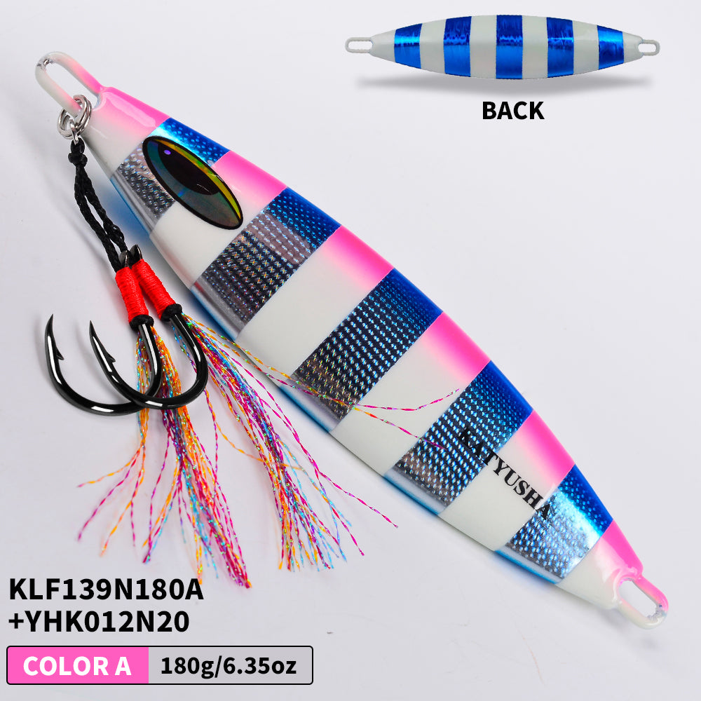 KATYUSHA 180-230-280g Long Throw Metal Lure with Assist Hook Seawater Jigging Lure Boat Fishing Bait Glowing Sea Fishing Lure