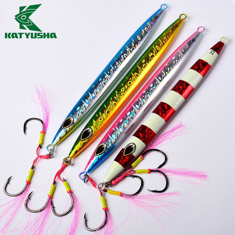KATYUSHA 1PCS Metal Jigs Lure with Assist Hook 120g-400g Sinking Saltwater Vertical Fishing Jigging Bait Long Casting Hard Wobbler Sea Pesca Isca
