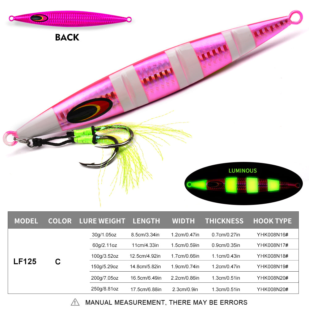 KATYUSHA 1PCS Slow Cast Jigging Bait 30-60-100-150-200-250g Metal Jigs Fishing Lures Artificial Hard Wobbler Bass Fishing Tackle( with Assist Hook)