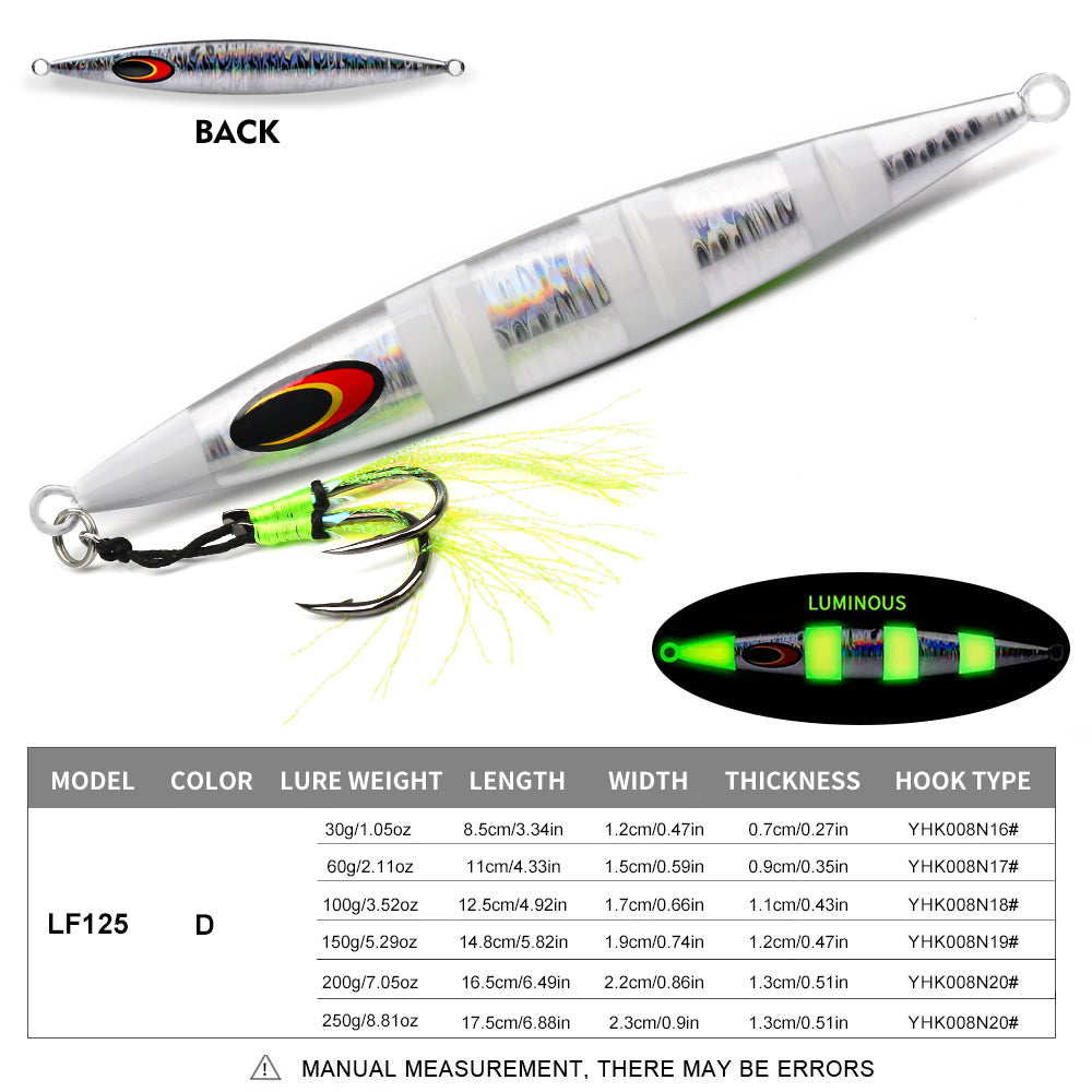 KATYUSHA 1PCS Slow Cast Jigging Bait 30-60-100-150-200-250g Metal Jigs Fishing Lures Artificial Hard Wobbler Bass Fishing Tackle( with Assist Hook)