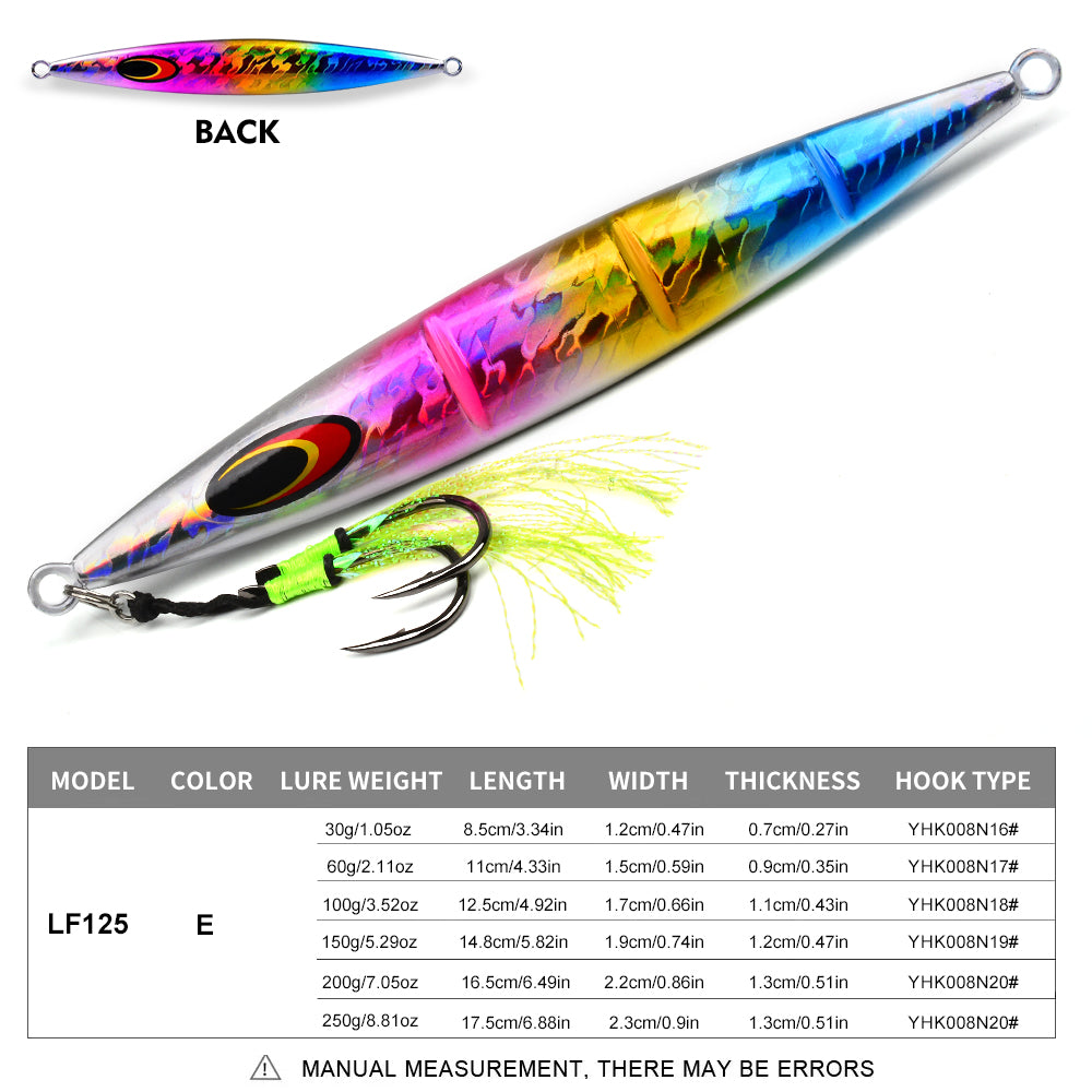 KATYUSHA 1PCS Slow Cast Jigging Bait 30-60-100-150-200-250g Metal Jigs Fishing Lures Artificial Hard Wobbler Bass Fishing Tackle( with Assist Hook)