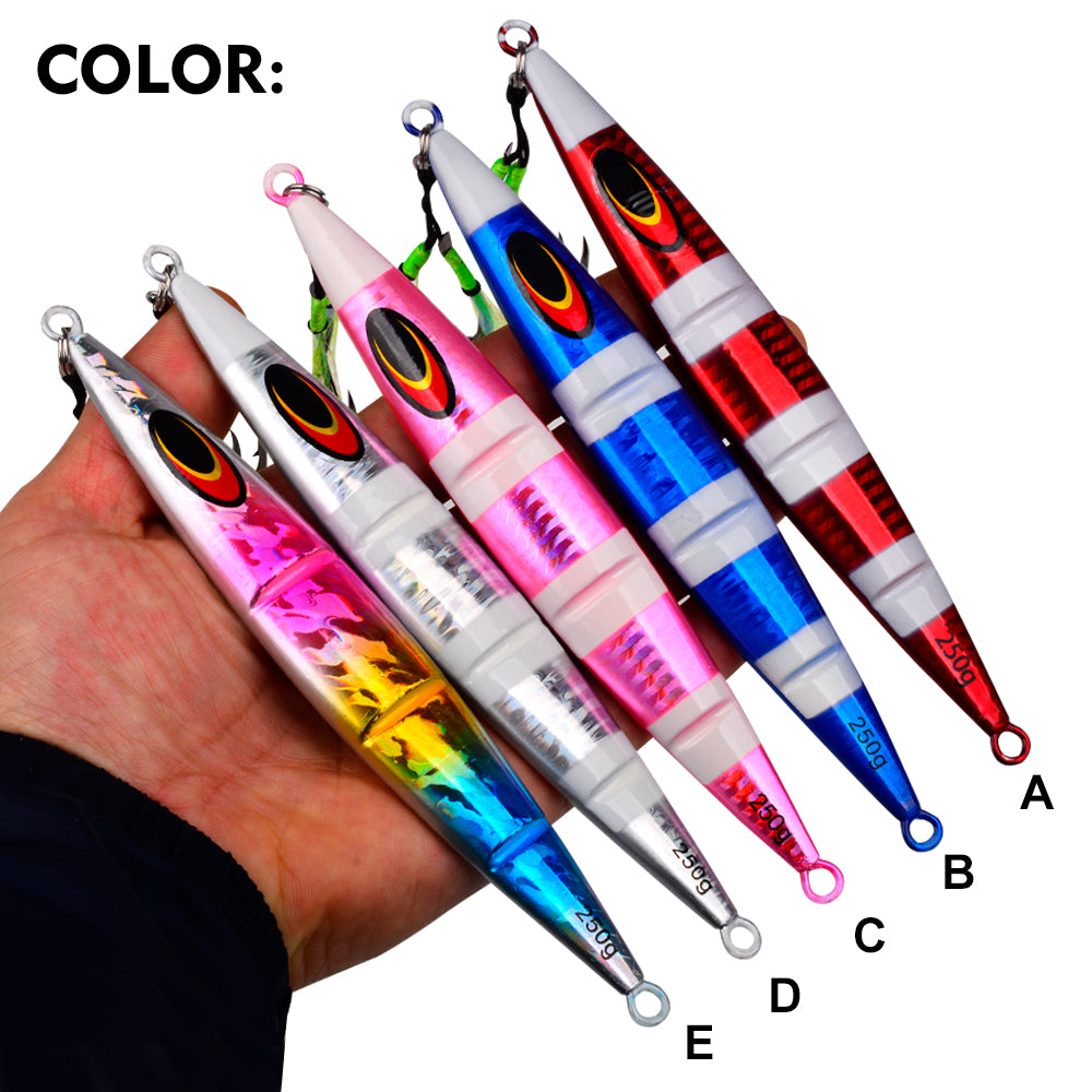 KATYUSHA 1PCS Slow Cast Jigging Bait 30-60-100-150-200-250g Metal Jigs Fishing Lures Artificial Hard Wobbler Bass Fishing Tackle( with Assist Hook)