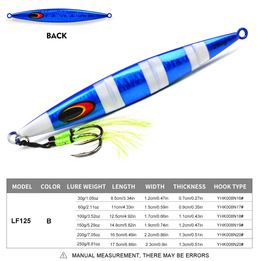 KATYUSHA 1PCS Slow Cast Jigging Bait 30-60-100-150-200-250g Metal Jigs Fishing Lures Artificial Hard Wobbler Bass Fishing Tackle( with Assist Hook)