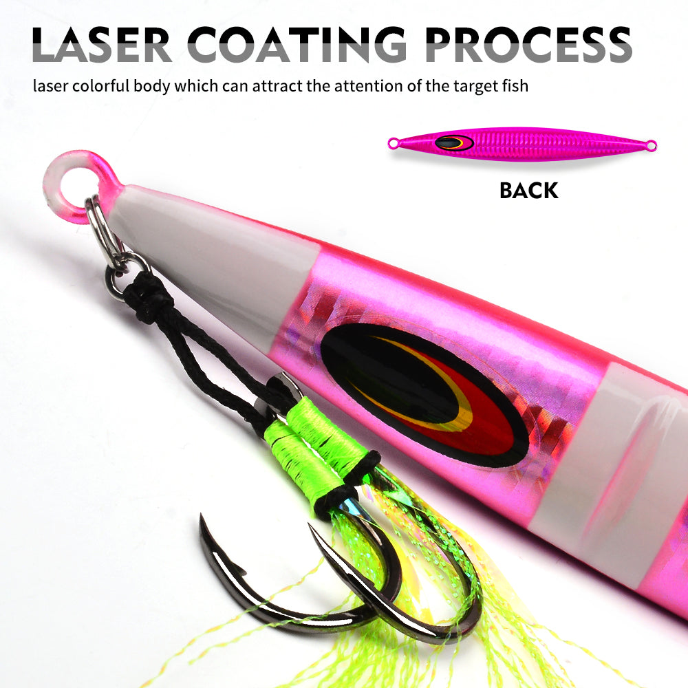 KATYUSHA 1PCS Slow Cast Jigging Bait 30-60-100-150-200-250g Metal Jigs Fishing Lures Artificial Hard Wobbler Bass Fishing Tackle( with Assist Hook)