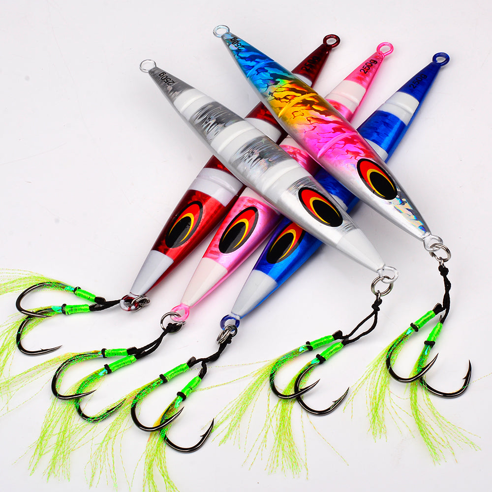 KATYUSHA 1PCS Slow Cast Jigging Bait 30-60-100-150-200-250g Metal Jigs Fishing Lures Artificial Hard Wobbler Bass Fishing Tackle( with Assist Hook)