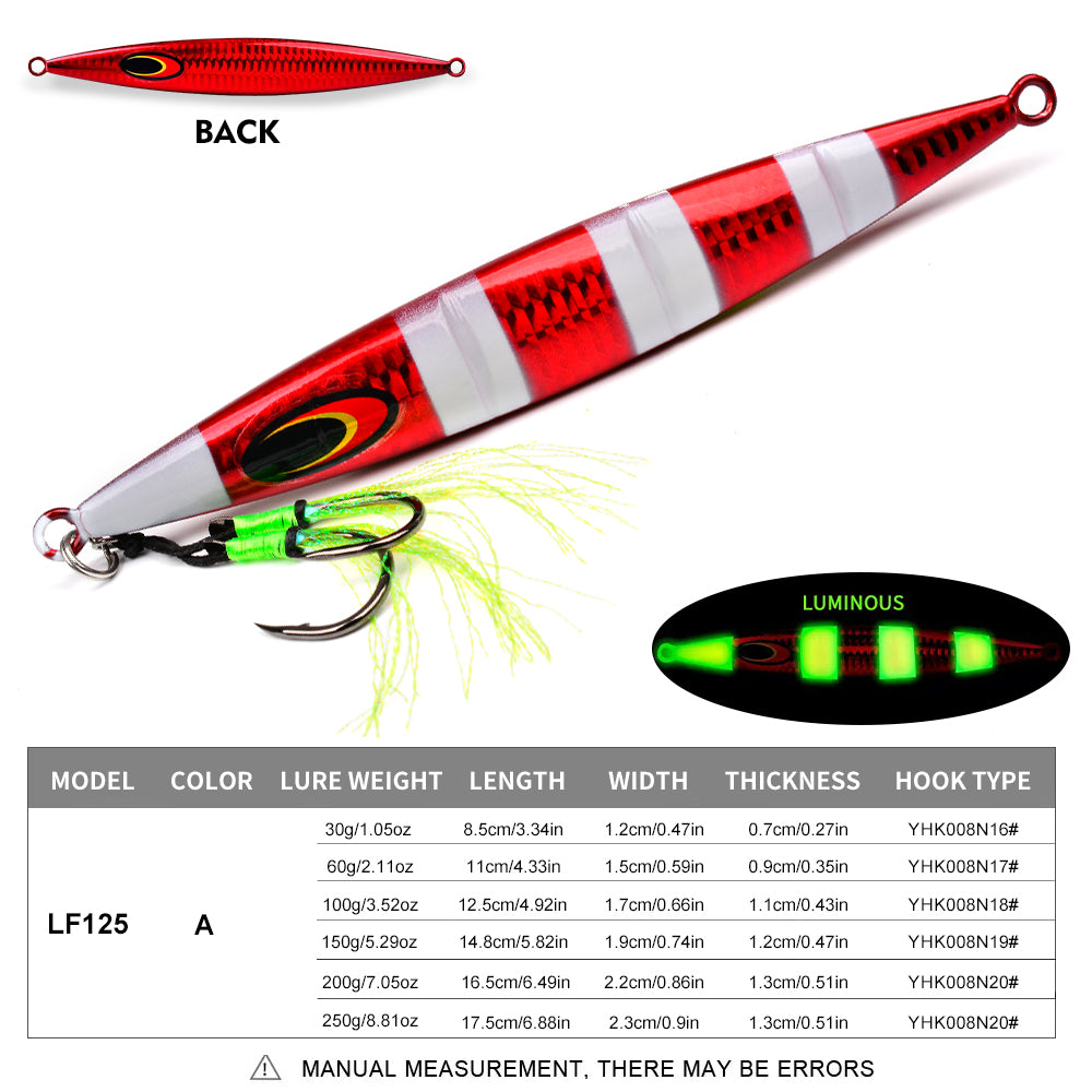 KATYUSHA 1PCS Slow Cast Jigging Bait 30-60-100-150-200-250g Metal Jigs Fishing Lures Artificial Hard Wobbler Bass Fishing Tackle( with Assist Hook)