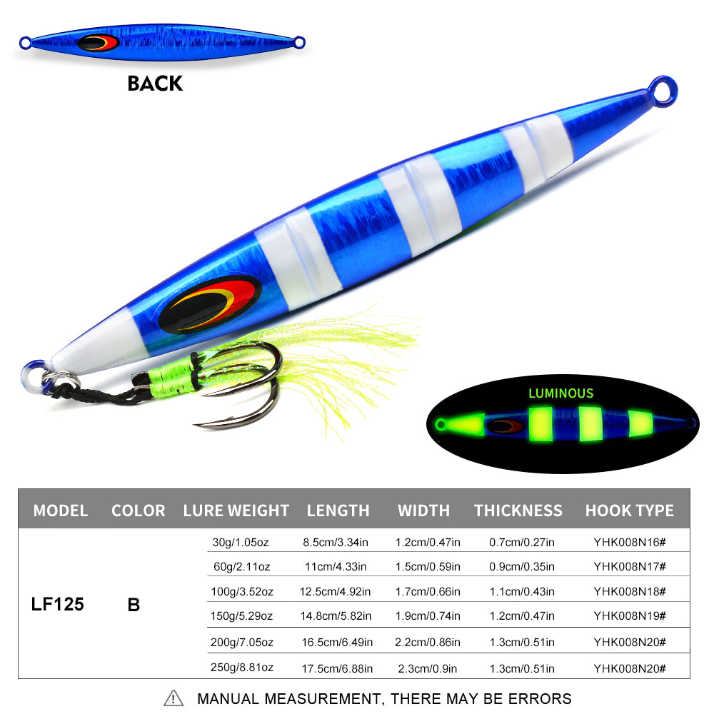 KATYUSHA 1PCS Slow Cast Jigging Bait 30-60-100-150-200-250g Metal Jigs Fishing Lures Artificial Hard Wobbler Bass Fishing Tackle( with Assist Hook)