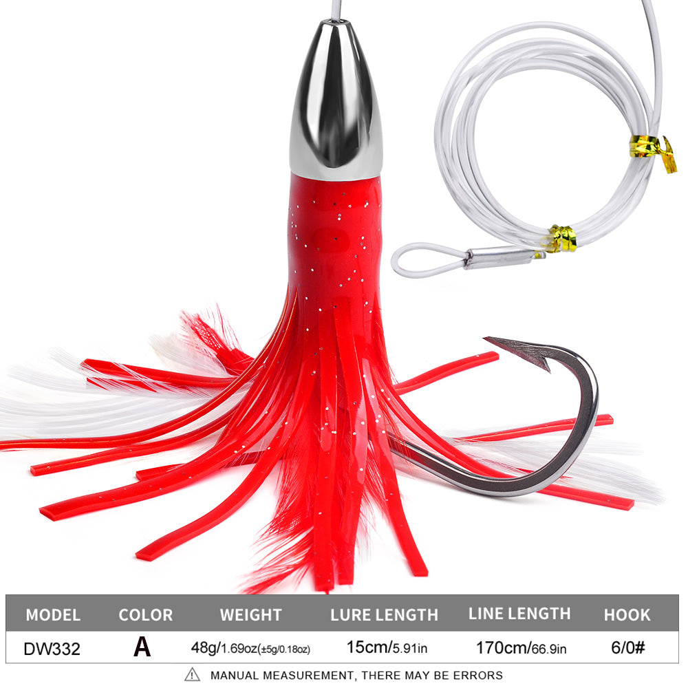 KATYUSHA Squid Trolling Lure, 48g/ 15cm, Pre-Rigged with 6/ 0# Hook & 170cm Leader, Fluorescent Green Squid Trolling Bait