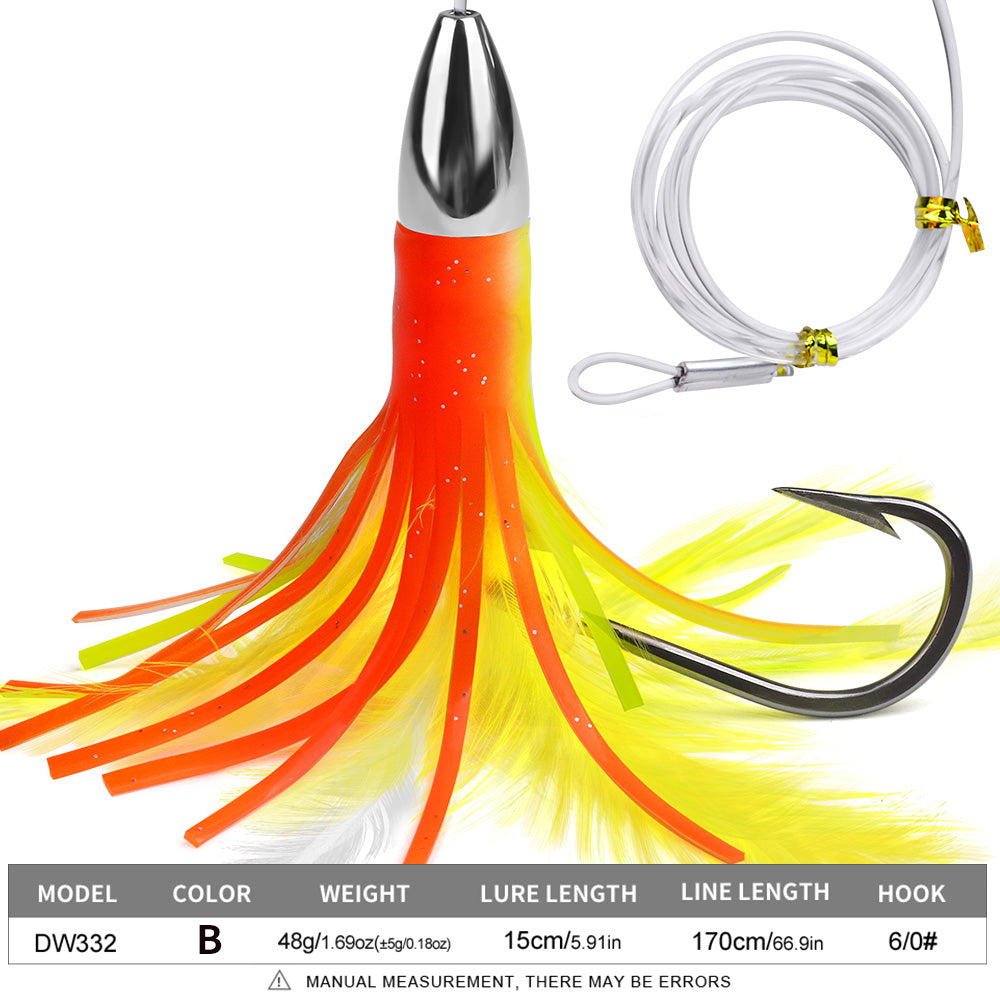 KATYUSHA Squid Trolling Lure, 48g/ 15cm, Pre-Rigged with 6/ 0# Hook & 170cm Leader, Fluorescent Green Squid Trolling Bait