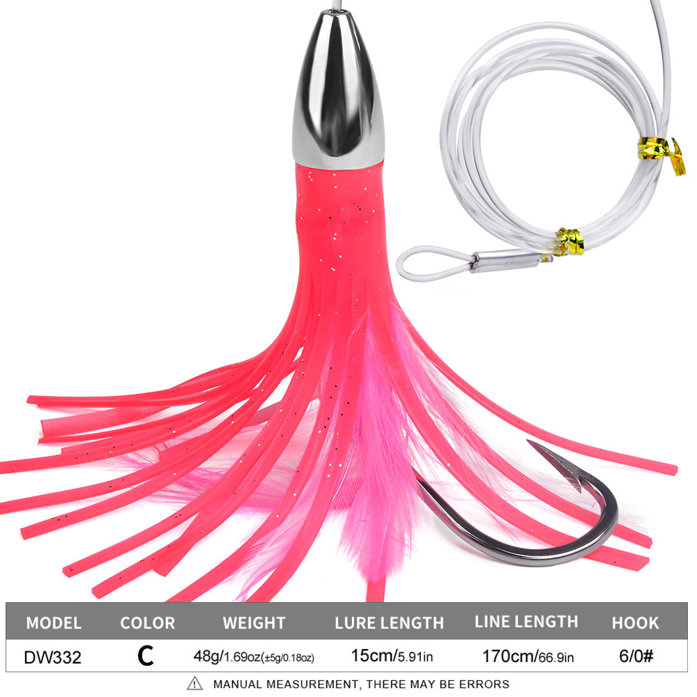 KATYUSHA Squid Trolling Lure, 48g/ 15cm, Pre-Rigged with 6/ 0# Hook & 170cm Leader, Fluorescent Green Squid Trolling Bait