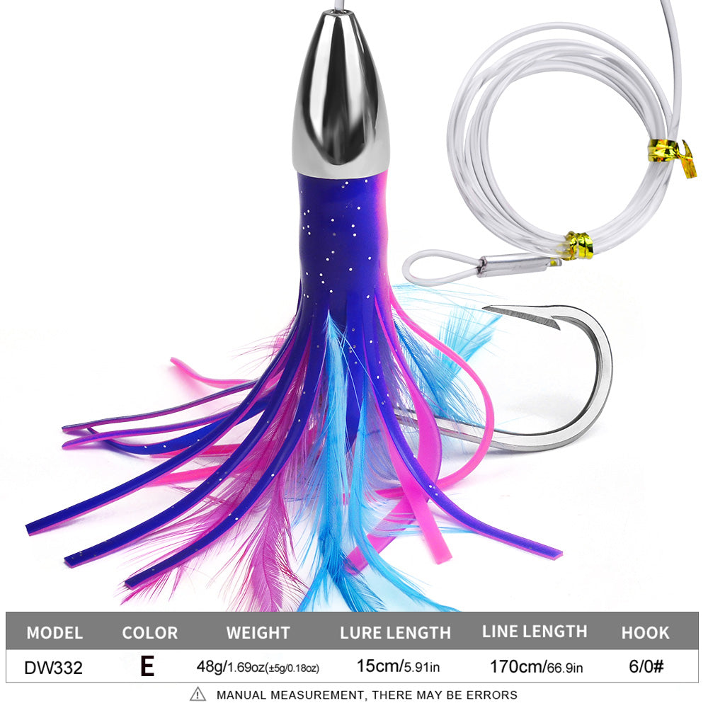 KATYUSHA Squid Trolling Lure, 48g/ 15cm, Pre-Rigged with 6/ 0# Hook & 170cm Leader, Fluorescent Green Squid Trolling Bait