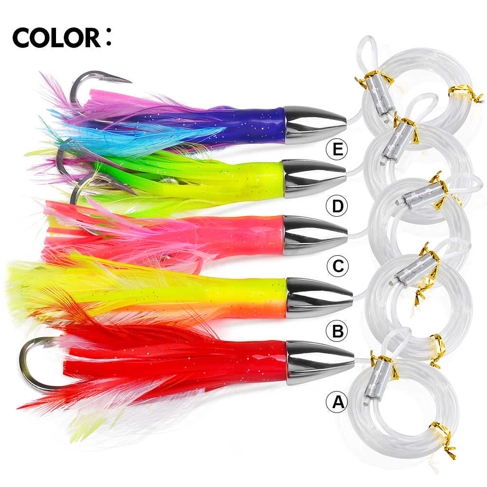 KATYUSHA Squid Trolling Lure, 48g/ 15cm, Pre-Rigged with 6/ 0# Hook & 170cm Leader, Fluorescent Green Squid Trolling Bait