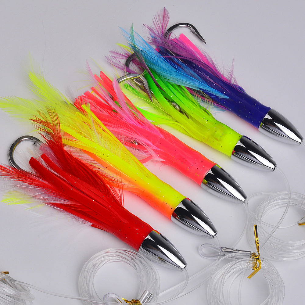 KATYUSHA Squid Trolling Lure, 48g/ 15cm, Pre-Rigged with 6/ 0# Hook & 170cm Leader, Fluorescent Green Squid Trolling Bait