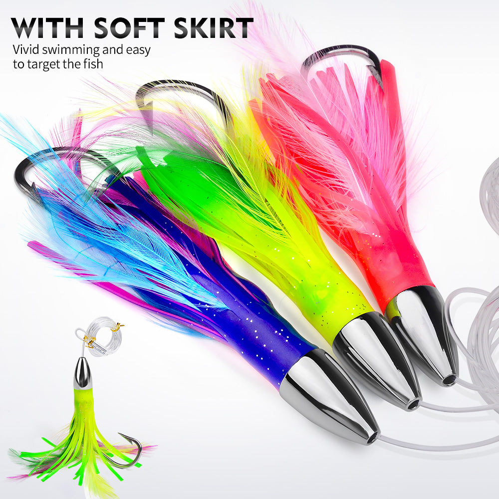 KATYUSHA Squid Trolling Lure, 48g/ 15cm, Pre-Rigged with 6/ 0# Hook & 170cm Leader, Fluorescent Green Squid Trolling Bait