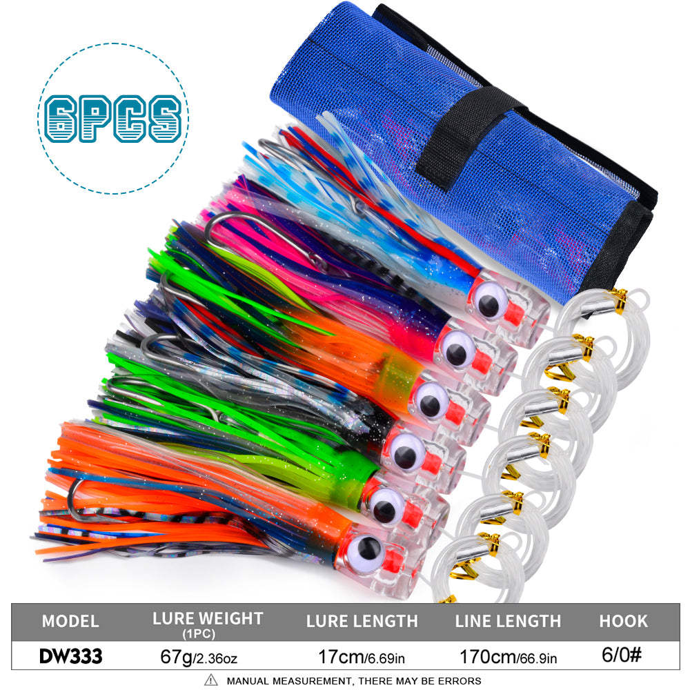 KATYUSHA Trolling Lure Set for Big Game Deep Sea Fishing 6/ 6.7/ 8.7/ 9 inch Trolling Lure Set (6Pcs/ Set with Net Bag)
