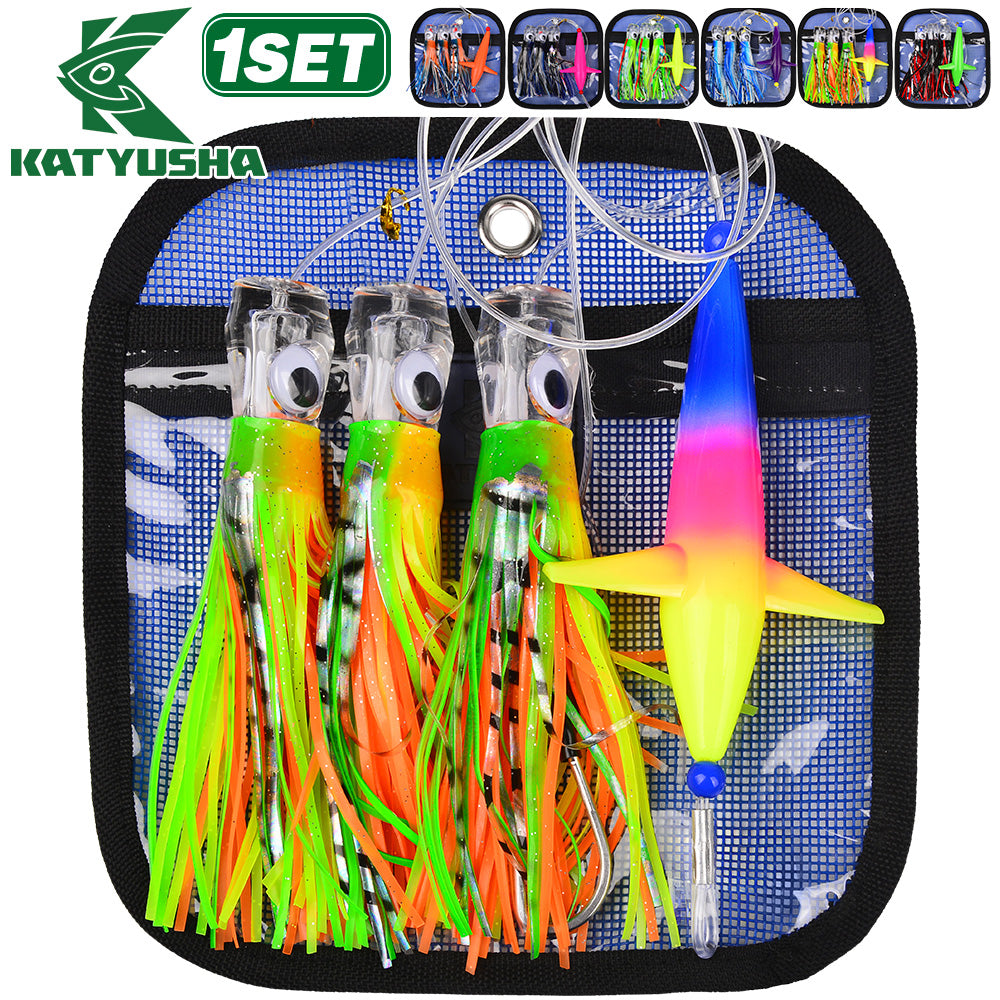 KATYUSHA Offshore Big Game Trolling Rig, Dolphin + Squid Skirt Design, Lead Head Hook