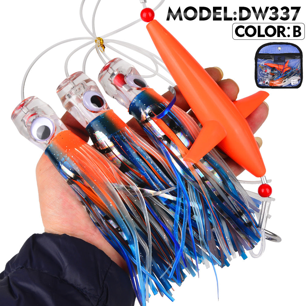 KATYUSHA Offshore Big Game Trolling Rig, Dolphin + Squid Skirt Design, Lead Head Hook