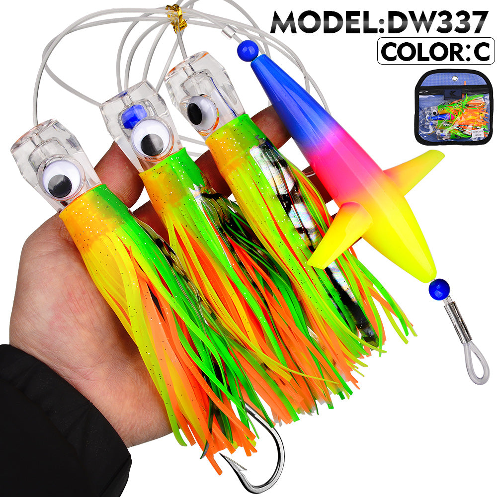 KATYUSHA Offshore Big Game Trolling Rig, Dolphin + Squid Skirt Design, Lead Head Hook