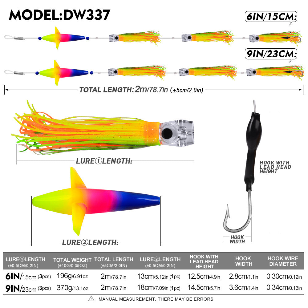 KATYUSHA Offshore Big Game Trolling Rig, Dolphin + Squid Skirt Design, Lead Head Hook