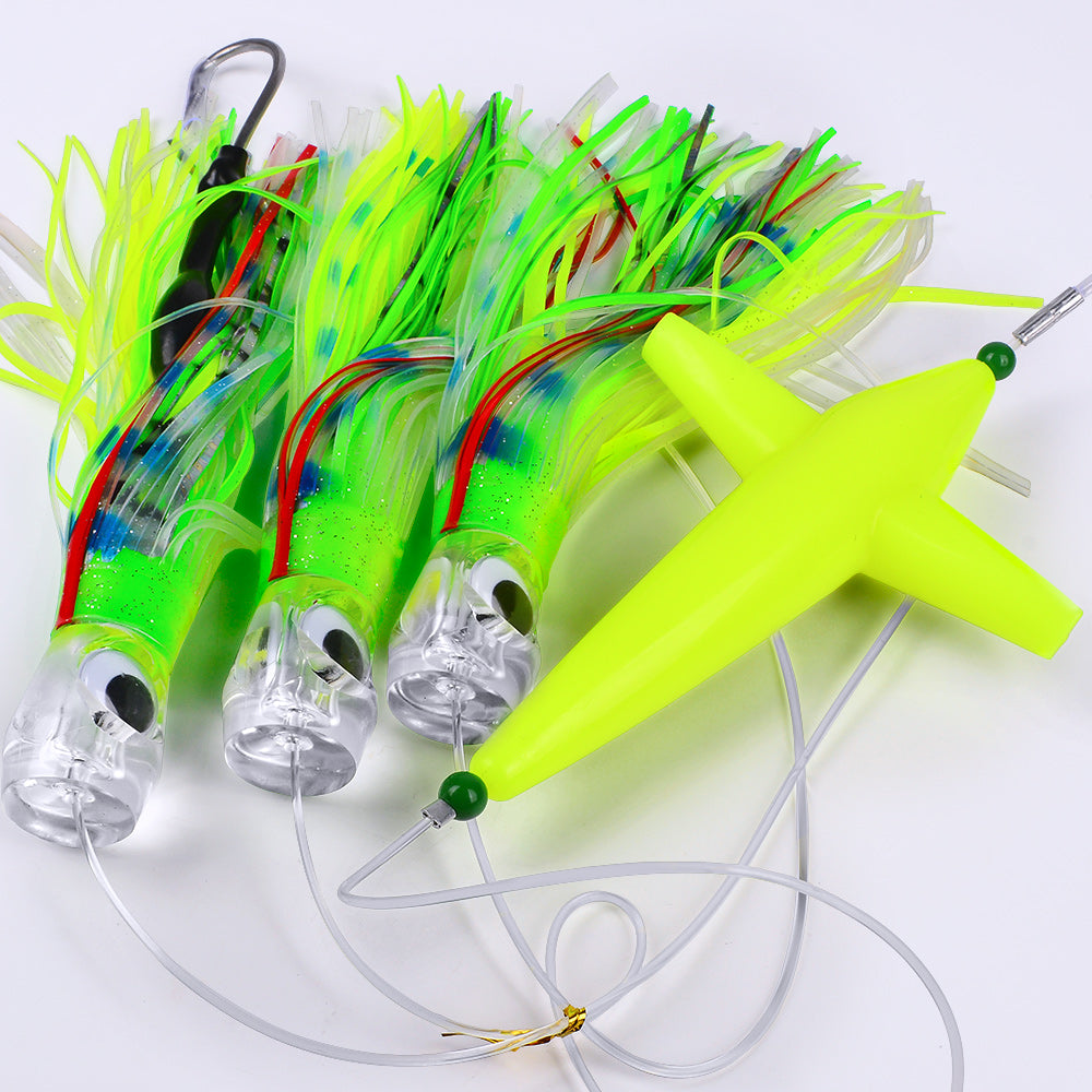 KATYUSHA Offshore Big Game Trolling Rig, Dolphin + Squid Skirt Design, Lead Head Hook