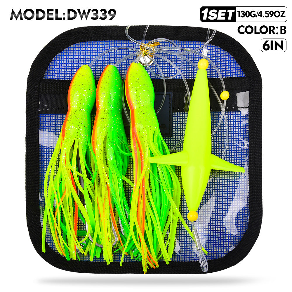 KATYUSHA Offshore Trolling Rig, Dolphin Teaser + Squid Skirts, Pre-Rigged Lead Hook