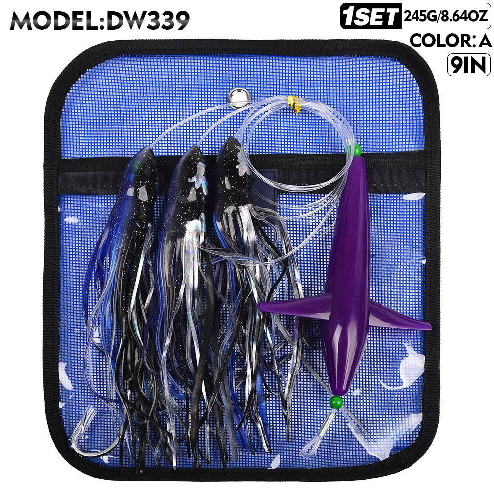 KATYUSHA Offshore Trolling Rig, Dolphin Teaser + Squid Skirts, Pre-Rigged Lead Hook