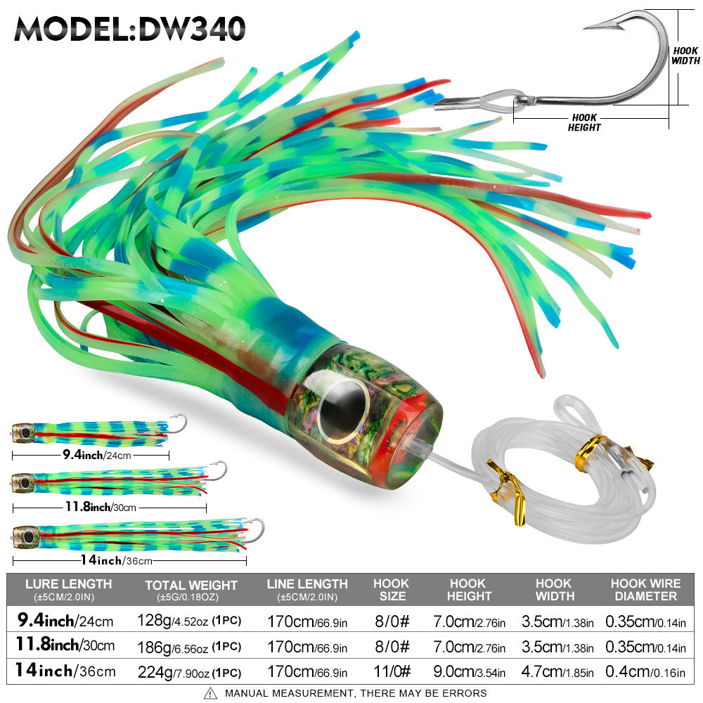 KATYUSHA Trolling Lure Set, 5PCS/ Set, 9/ 11/ 14in, Round/ Pointed Head, with Storage Bag