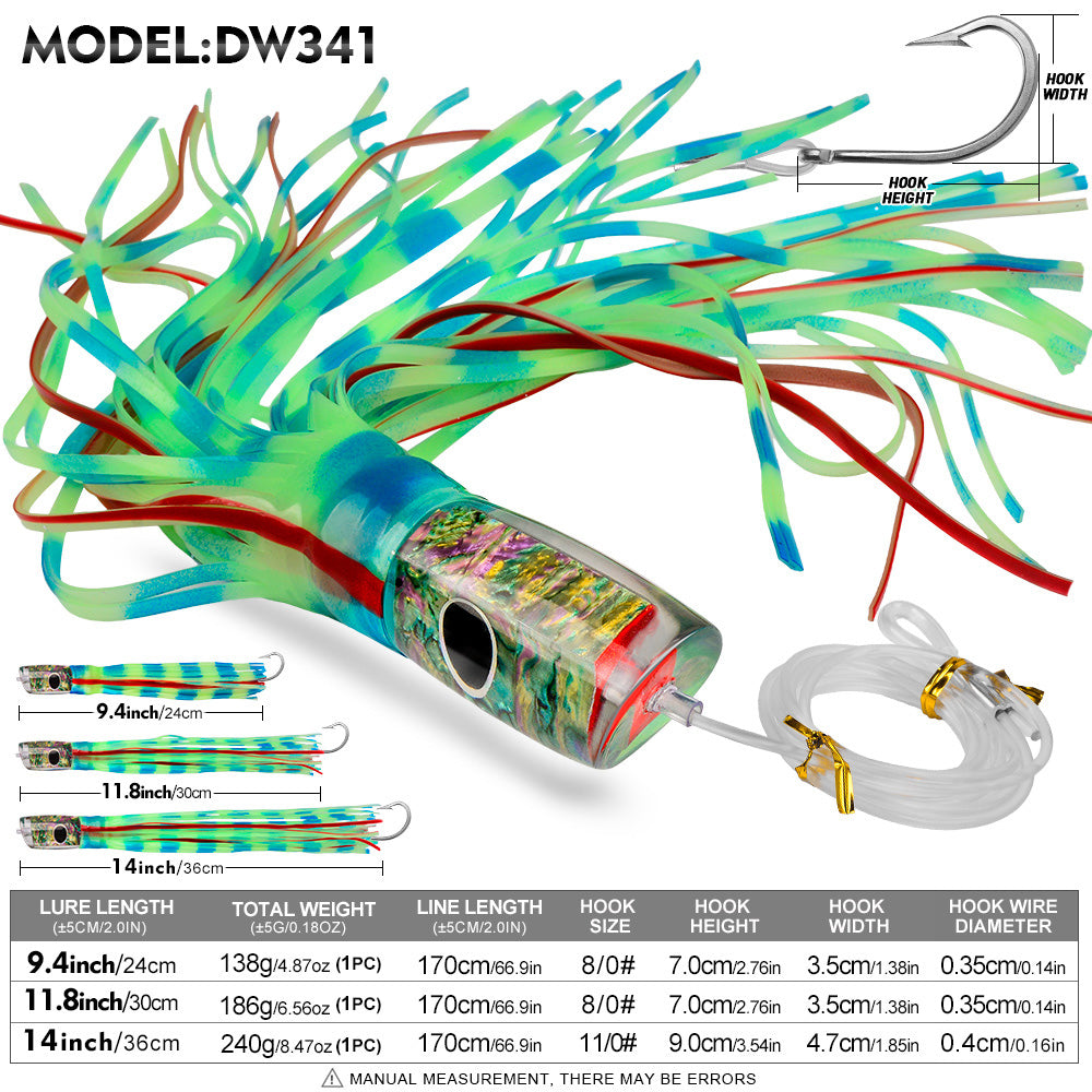 KATYUSHA Trolling Lure Set, 5PCS/ Set, 9/ 11/ 14in, Round/ Pointed Head, with Storage Bag