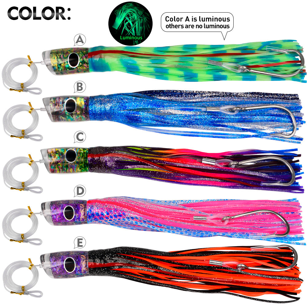 KATYUSHA Trolling Lure Set, 5PCS/ Set, 9/ 11/ 14in, Round/ Pointed Head, with Storage Bag
