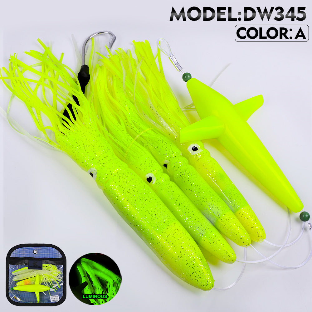 KATYUSHA Offshore Trolling Rig, Orange Dolphin Teaser + Squid Skirts, Pre-Rigged Lead Hook, 6 Colors