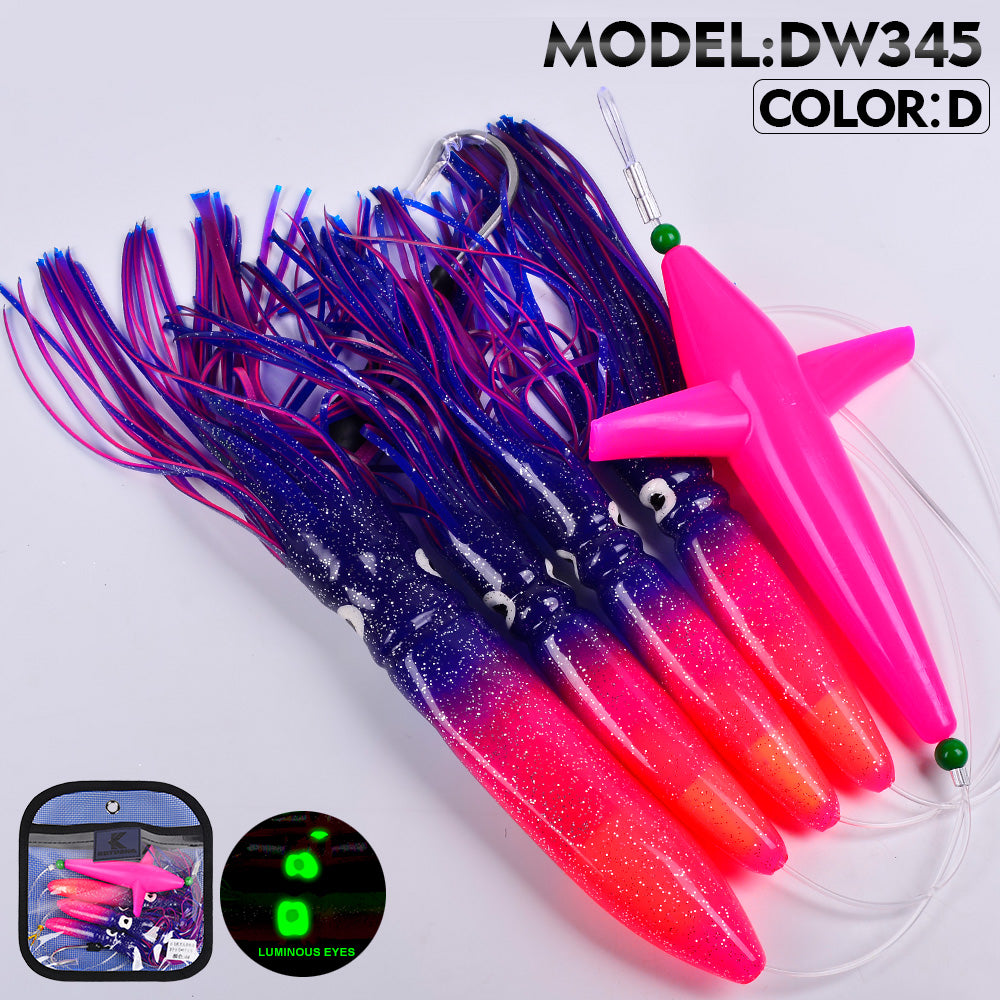 KATYUSHA Offshore Trolling Rig, Orange Dolphin Teaser + Squid Skirts, Pre-Rigged Lead Hook, 6 Colors
