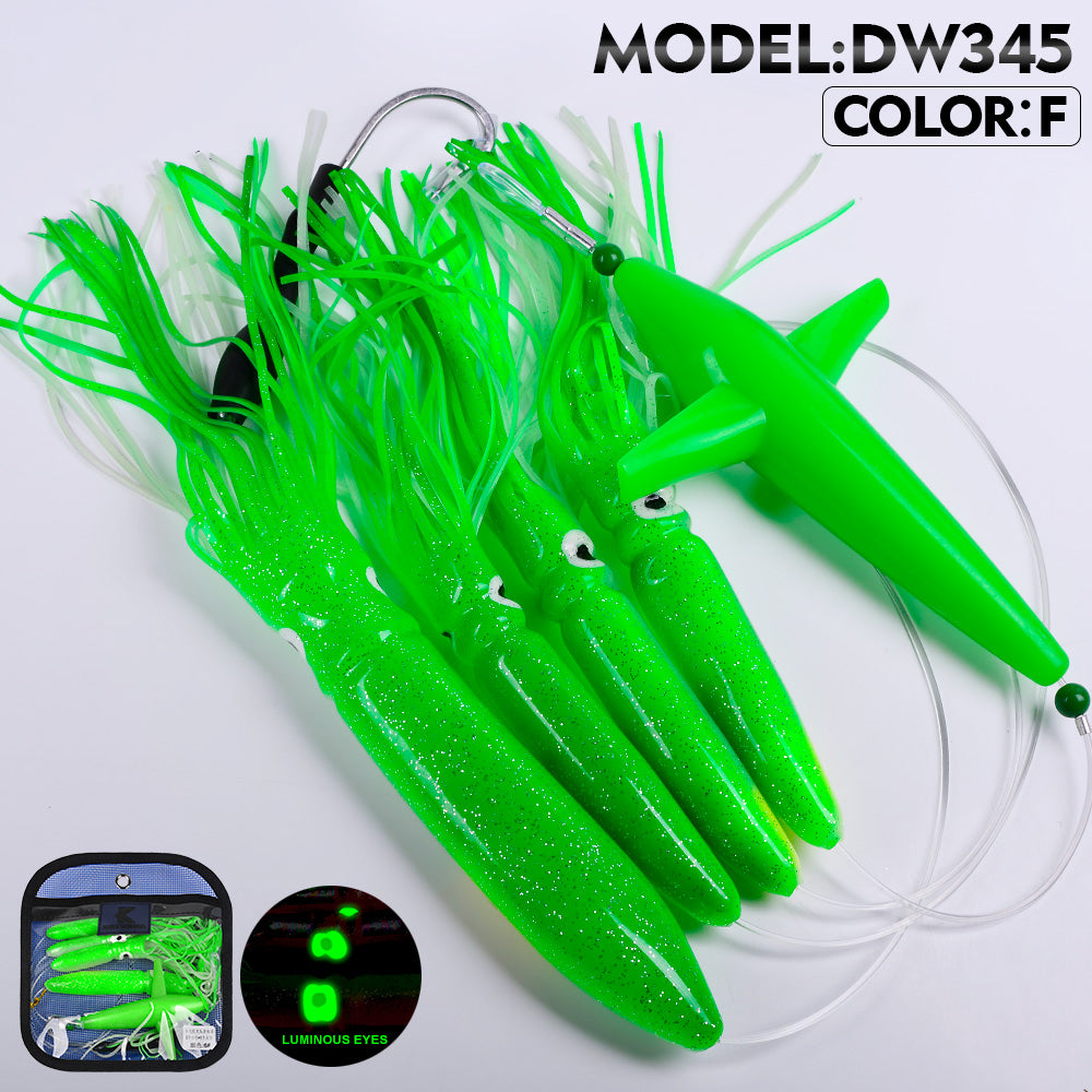 KATYUSHA Offshore Trolling Rig, Orange Dolphin Teaser + Squid Skirts, Pre-Rigged Lead Hook, 6 Colors