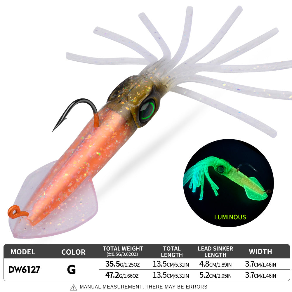 KATYUSHA Squid Lead Jig Lure, 35.5g/ 47.2g/ 13.5cm, Pre-Rigged Single Hook