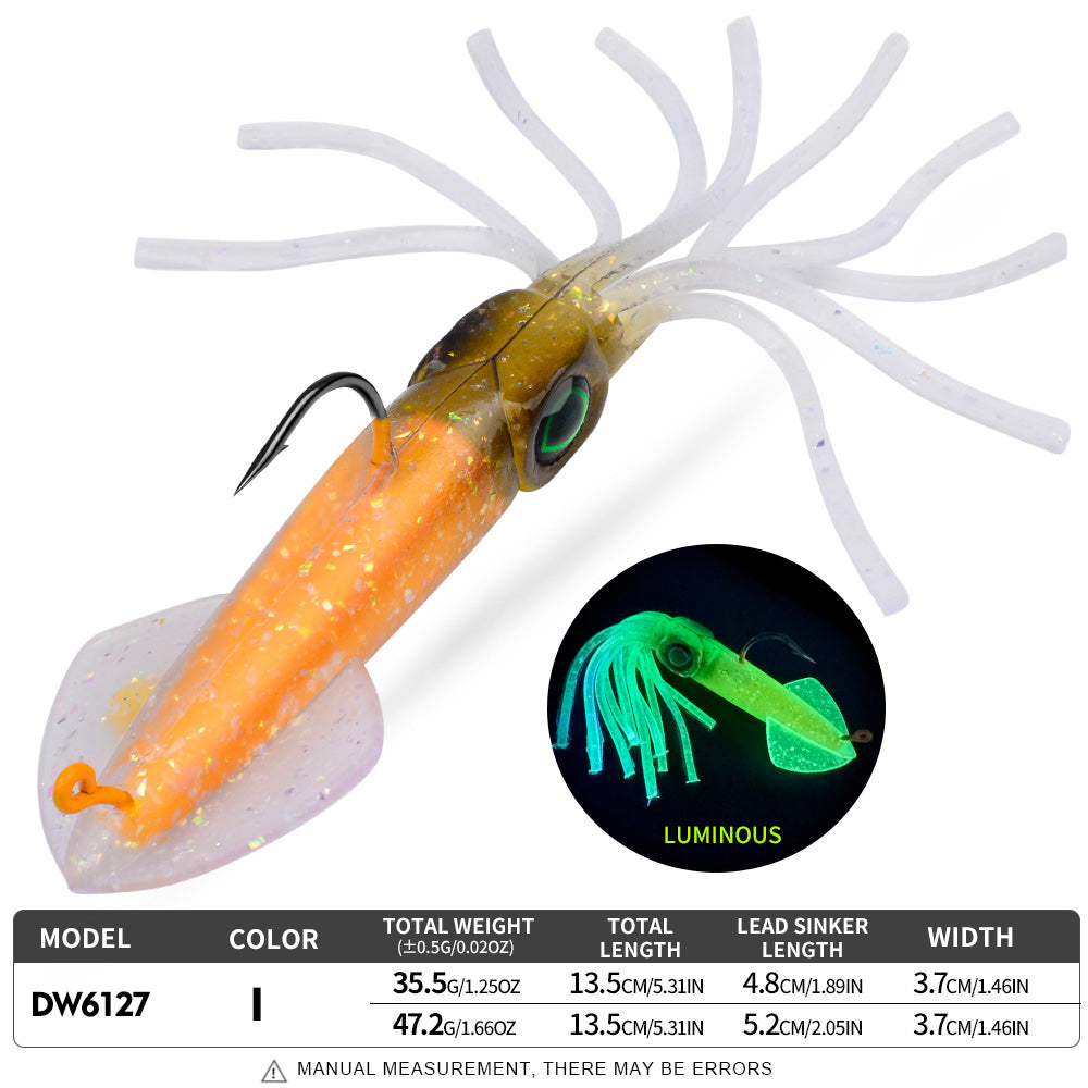 KATYUSHA Squid Lead Jig Lure, 35.5g/ 47.2g/ 13.5cm, Pre-Rigged Single Hook