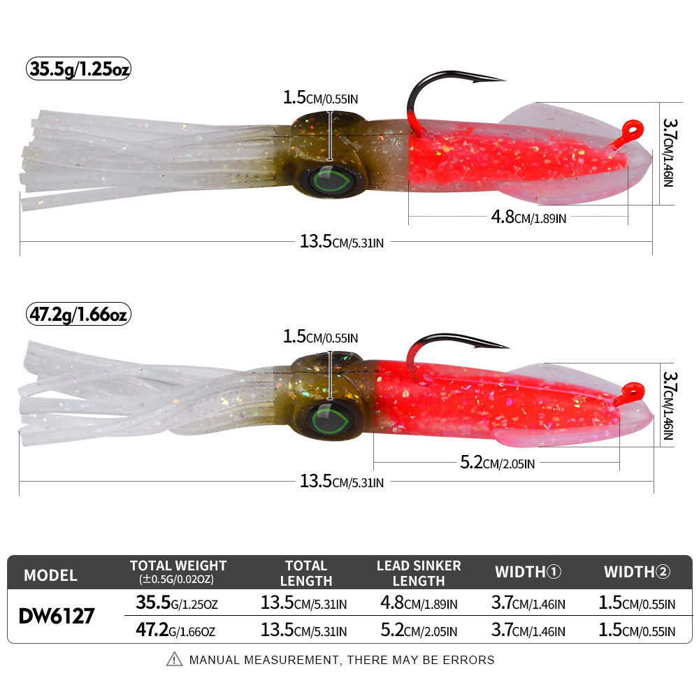 KATYUSHA Squid Lead Jig Lure, 35.5g/ 47.2g/ 13.5cm, Pre-Rigged Single Hook