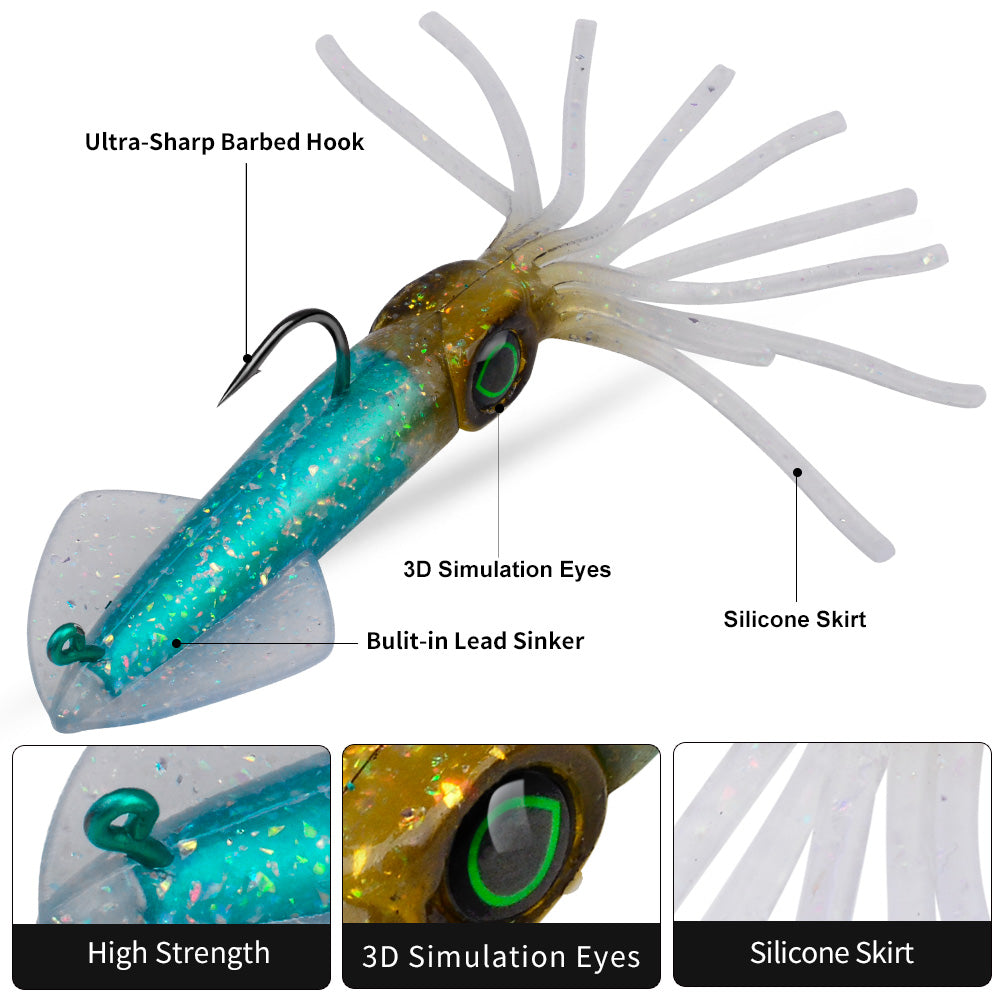 KATYUSHA Squid Lead Jig Lure, 35.5g/ 47.2g/ 13.5cm, Pre-Rigged Single Hook
