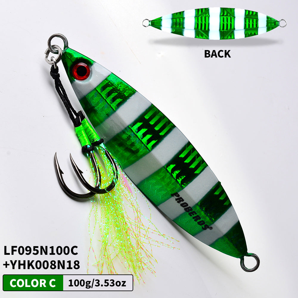 KATYUSHA 80g-100g-120g Glowing Sea Fishing Lure with Assist Hook Seawater Jigging Long Throw Metal Lure Lure Boat Fishing Bait