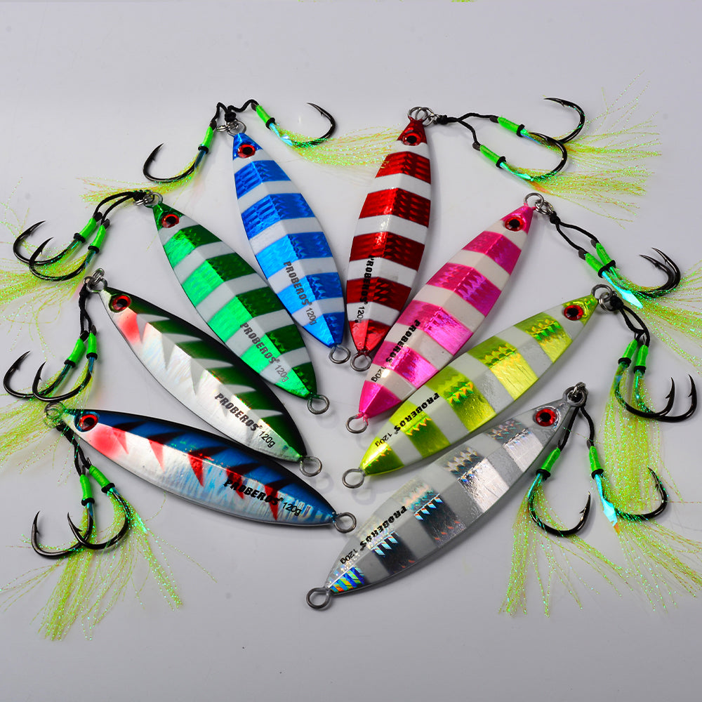 KATYUSHA 80g-100g-120g Glowing Sea Fishing Lure with Assist Hook Seawater Jigging Long Throw Metal Lure Lure Boat Fishing Bait