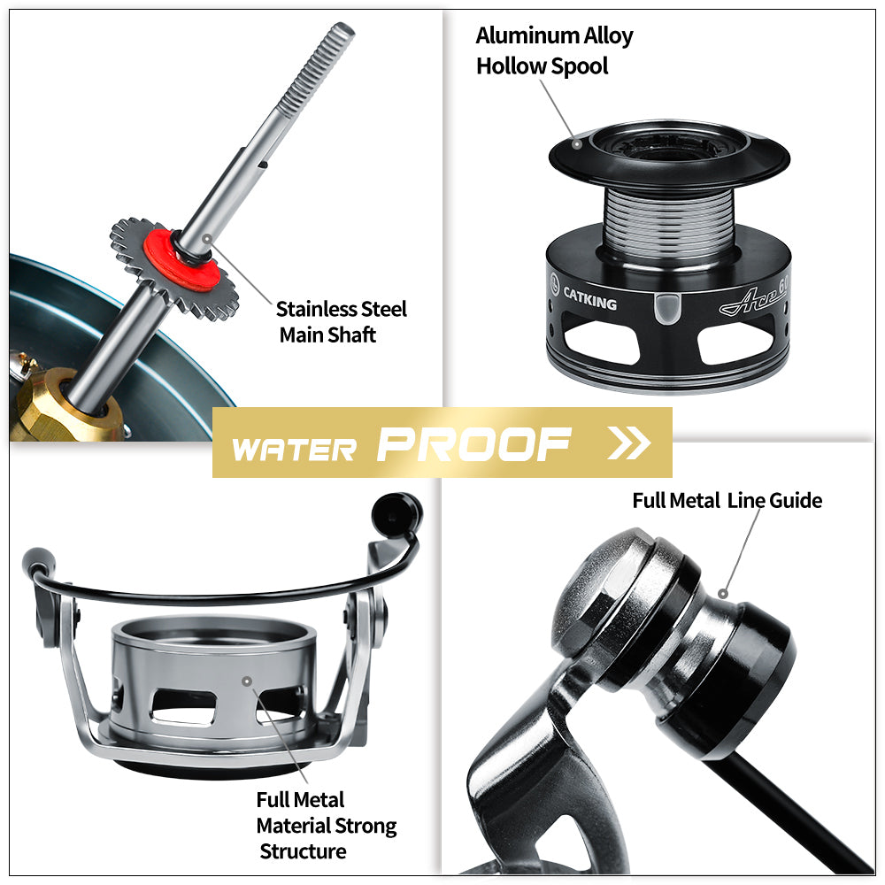 KATYUSHA ACE Spinning Reel, 11+1/ 5+1/ 4+1BB, 5.1:1/ 4.9:1 Gear Ratio, 6kg-14kg Max Drag CNC Aluminum, Left/ Right Interchangeable Handle