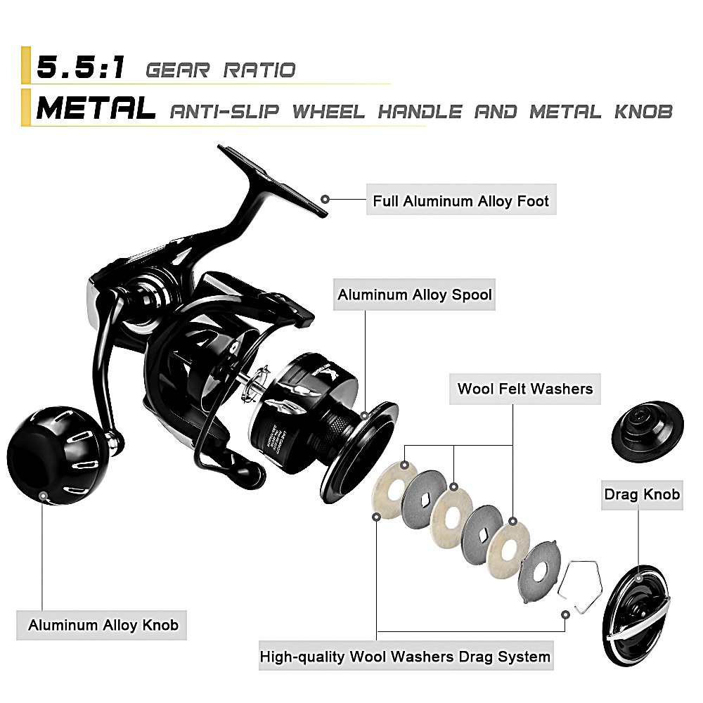 KATYUSHA AK5000/ AK6000 Spinning Reel CNC Aluminium Saltwater - detail